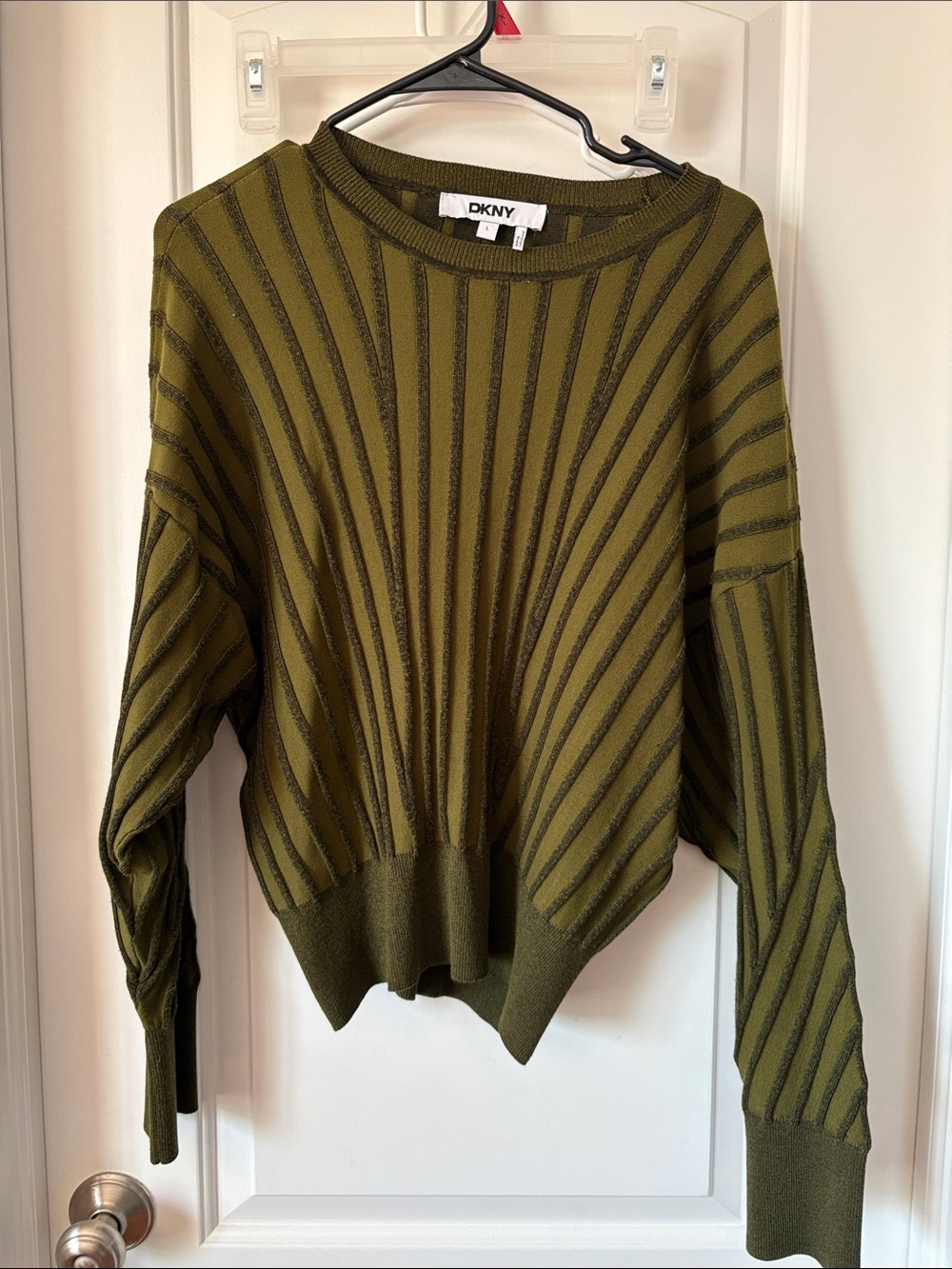 DKNY Olive Striped Cowl-Neck Sweater